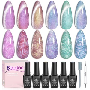 Beetles Cat Eye Gel Nail Polish Set, 6 Colors Brown Purple Glitter Nude Sparkle Stunning Champagne Burgundy Gold lavender Magnetic Effect Nail U v Gel Polish Art Design Gifts for Women(0-0-Magical Swirl)