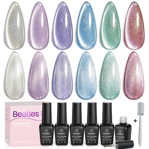 Beetles Cat Eye Gel Nail Polish Set, 6 Colors Brown Purple Glitter Nude Sparkle Stunning Champagne Burgundy Gold lavender Magnetic Effect Nail U v Gel Polish Art Design Gifts for Women(0-0-Romantic Galaxy)