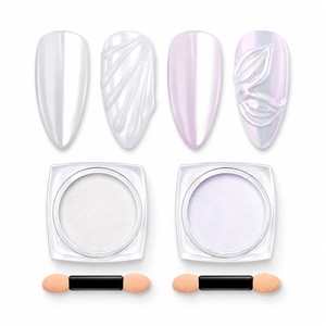 Beetles Chrome Nail Powder 2 Jars White and Purple Pearl Crome Nail Powder for Gel Nail Mirror Effect Glitter Manicure Kit Pigment Nails Art Design Gifts for Women(0-2 Colors Pearl Powder)