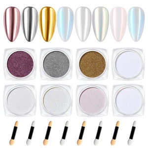 Beetles Chrome Nail Powder 2 Jars White and Purple Pearl Crome Nail Powder for Gel Nail Mirror Effect Glitter Manicure Kit Pigment Nails Art Design Gifts for Women(0-8 ColorsGold Silver Powder)