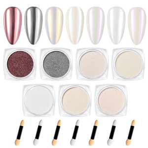 Beetles Chrome Nail Powder 2 Jars White and Purple Pearl Crome Nail Powder for Gel Nail Mirror Effect Glitter Manicure Kit Pigment Nails Art Design Gifts for Women(0-7 Colors White Powder)