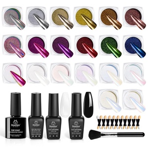Beetles Chrome Nail Powder 2 Jars White and Purple Pearl Crome Nail Powder for Gel Nail Mirror Effect Glitter Manicure Kit Pigment Nails Art Design Gifts for Women(20 Colors Aurora Glitter)