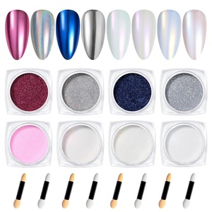 Beetles Chrome Nail Powder Gold Silver Mirror Effect 8 Colors Holographic Aurora Iridescent Pearlescent Manicure Nail Art Decoration Glitter Crome Nail Powder for Nails 1g/Jar Gift for Women(0-8 Colors Chrome Nail Powder)