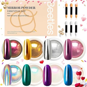 Beetles Chrome Nail Powder Gold Silver Mirror Effect 8 Colors Holographic Aurora Iridescent Pearlescent Manicure Nail Art Decoration Glitter Crome Nail Powder for Nails 1g/Jar Gift for Women(0-001 Chrome Powder)