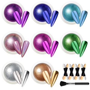 Beetles Chrome Nail Powder Gold Silver Mirror Effect 8 Colors Holographic Aurora Iridescent Pearlescent Manicure Nail Art Decoration Glitter Crome Nail Powder for Nails 1g/Jar Gift for Women(0-Aurora channel)