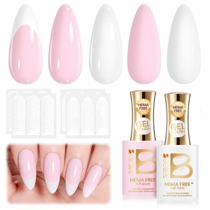 Beetles French Tip Gel Polish – Ink Snow Twins with Base Coat Top Coat, 2 Colors HEMA-Free Black & White Gel Nail Polish Set, Soak Off UV LED French Nail Kit, Summer Nails for Beginner & Professional(0-Blush Moonlight)