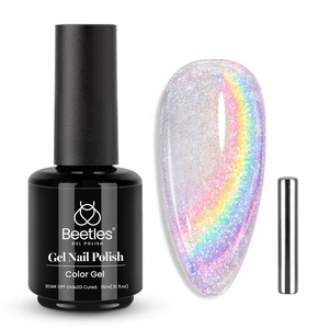 Beetles French Tip Gel Polish Set – Summer White Pink Gel Nail Polish Set 15ML Full Size Soak Off UV LED with 2 Styles Classic French Nail Art Sticker Sheets Manicure DIY Home Salon Gifts for Women(F – Rainbow Silver | Angel’s Halo)