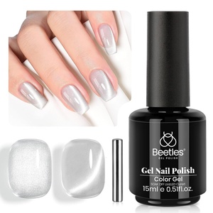 Beetles French Tip Gel Polish Set – Summer White Pink Gel Nail Polish Set 15ML Full Size Soak Off UV LED with 2 Styles Classic French Nail Art Sticker Sheets Manicure DIY Home Salon Gifts for Women(Lunar Gleam)