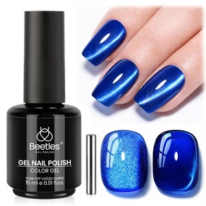 Beetles French Tip Gel Polish Set – Summer White Pink Gel Nail Polish Set 15ML Full Size Soak Off UV LED with 2 Styles Classic French Nail Art Sticker Sheets Manicure DIY Home Salon Gifts for Women(D – Glassy Blue | Navy Blue)