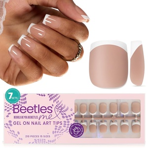 Beetles French Tip Press On Nails – 210 Pcs Pink Short Coffin Press On Nails 4 in 1 Nail Tips Gel Nail, No Need to File Tips Pre-Applied Primer and Base Coat, Reusable Fake Nails for Nail Art(C-S Square French-Brown)