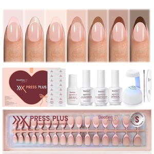 Beetles French Tip Press On Nails – 210 Pcs Pink Short Coffin Press On Nails 4 in 1 Nail Tips Gel Nail, No Need to File Tips Pre-Applied Primer and Base Coat, Reusable Fake Nails for Nail Art(L-S Almond-Cocoa Mousse French Kit)