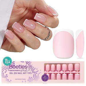 Beetles French Tip Press On Nails – 210 Pcs Pink Short Coffin Press On Nails 4 in 1 Nail Tips Gel Nail, No Need to File Tips Pre-Applied Primer and Base Coat, Reusable Fake Nails for Nail Art(A-S Square French-Pink)