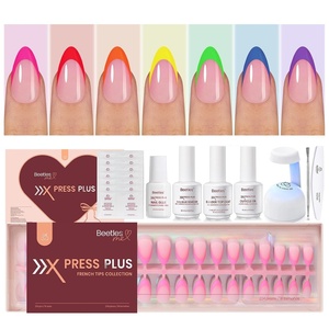 Beetles French Tip Press On Nails – 210 Pcs Pink Short Coffin Press On Nails 4 in 1 Nail Tips Gel Nail, No Need to File Tips Pre-Applied Primer and Base Coat, Reusable Fake Nails for Nail Art(K-S Almond-Confetti French Kit)
