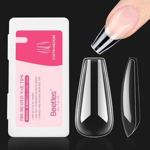 Beetles Gel Nail Kit Almond-500Pcs Gel Nails Tip Easy Extension Set Short Almond Shape 9 In 1 Nail Glue Extension Set Uv Led Lamp Acrylic False Tips Kit DIY Nails Art Gifts for Women(3-7-Medium Coffin 500pcs (Clear))