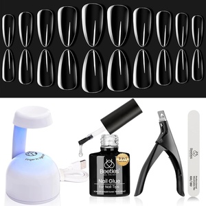 Beetles Gel Nail Kit Almond-500Pcs Gel Nails Tip Easy Extension Set Short Almond Shape 9 In 1 Nail Glue Extension Set Uv Led Lamp Acrylic False Tips Kit DIY Nails Art Gifts for Women(0-5-Almond Medium (clear kit))