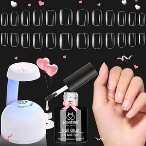 Beetles Gel Nail Kit Almond-500Pcs Gel Nails Tip Easy Extension Set Short Almond Shape 9 In 1 Nail Glue Extension Set Uv Led Lamp Acrylic False Tips Kit DIY Nails Art Gifts for Women(0-7-Solid)