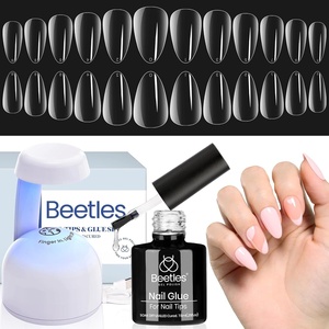 Beetles Gel Nail Kit Almond-500Pcs Gel Nails Tip Easy Extension Set Short Almond Shape 9 In 1 Nail Glue Extension Set Uv Led Lamp Acrylic False Tips Kit DIY Nails Art Gifts for Women(0-1-Short Almond 500PCS(clear kit))