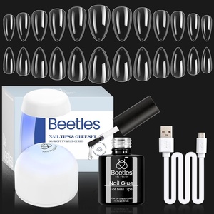Beetles Gel Nail Kit Almond-500Pcs Gel Nails Tip Easy Extension Set Short Almond Shape 9 In 1 Nail Glue Extension Set Uv Led Lamp Acrylic False Tips Kit DIY Nails Art Gifts for Women(1-3-Almond Short 500Pcs (Clear Nail Tips Kit))