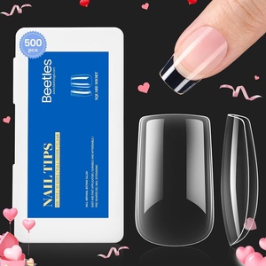 Beetles Gel Nail Kit Almond-500Pcs Gel Nails Tip Easy Extension Set Short Almond Shape 9 In 1 Nail Glue Extension Set Uv Led Lamp Acrylic False Tips Kit DIY Nails Art Gifts for Women(3-5-Short Square500PC(Clear))