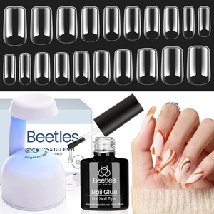 Beetles Gel Nail Kit Almond-500Pcs Gel Nails Tip Easy Extension Set Short Almond Shape 9 In 1 Nail Glue Extension Set Uv Led Lamp Acrylic False Tips Kit DIY Nails Art Gifts for Women(Clear)