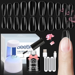 Beetles Gel Nail Kit Almond-500Pcs Gel Nails Tip Easy Extension Set Short Almond Shape 9 In 1 Nail Glue Extension Set Uv Led Lamp Acrylic False Tips Kit DIY Nails Art Gifts for Women(0-4-Medium Coffin 500PCS(clear kit）)