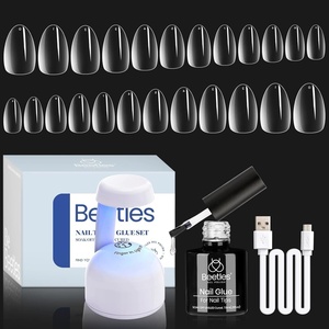 Beetles Gel Nail Kit Almond-500Pcs Gel Nails Tip Easy Extension Set Short Almond Shape 9 In 1 Nail Glue Extension Set Uv Led Lamp Acrylic False Tips Kit DIY Nails Art Gifts for Women(0-2-Extra Short Almond 500PCS(clear kit))