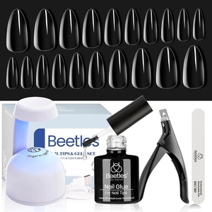 Beetles Gel Nail Kit Etch-X, Almond Short, 504pcs 12 Sizes Nail Tips, with 9 in 1 Nail Glue Mini LED Light, Acrylic Half Matte Tips Press On Nail, Extension DIY Set at Home, Gift for Women & Girls(2-2 Medium Almond 240pcs (Clear Kit))