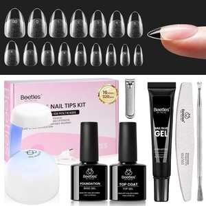 Beetles Gel Nail Kit Etch-X, Almond Short, 504pcs 12 Sizes Nail Tips, with 9 in 1 Nail Glue Mini LED Light, Acrylic Half Matte Tips Press On Nail, Extension DIY Set at Home, Gift for Women & Girls(5-1 Almond Short 320pcs (16 Sizes Curve-EX Kit))