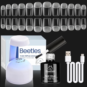 Beetles Gel Nail Kit Etch-X, Almond Short, 504pcs 12 Sizes Nail Tips, with 9 in 1 Nail Glue Mini LED Light, Acrylic Half Matte Tips Press On Nail, Extension DIY Set at Home, Gift for Women & Girls(1-4 Short Square 504pcs (Etch-X Kit))
