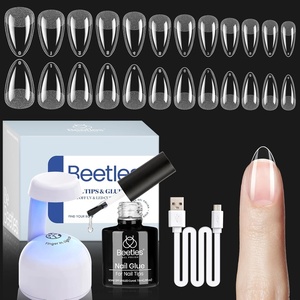 Beetles Gel Nail Kit Etch-X, Almond Short, 504pcs 12 Sizes Nail Tips, with 9 in 1 Nail Glue Mini LED Light, Acrylic Half Matte Tips Press On Nail, Extension DIY Set at Home, Gift for Women & Girls(1-1 Short Almond 504pcs (Etch-X Kit))