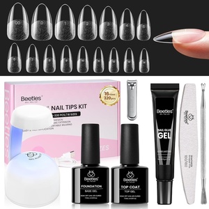 Beetles Gel Nail Kit Etch-X, Almond Short, 504pcs 12 Sizes Nail Tips, with 9 in 1 Nail Glue Mini LED Light, Acrylic Half Matte Tips Press On Nail, Extension DIY Set at Home, Gift for Women & Girls(5-2 Almond Medium 320pcs (16 Sizes Curve-EX Kit))