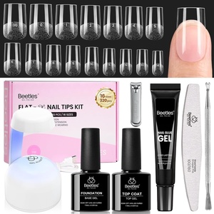 Beetles Gel Nail Kit Etch-X, Almond Short, 504pcs 12 Sizes Nail Tips, with 9 in 1 Nail Glue Mini LED Light, Acrylic Half Matte Tips Press On Nail, Extension DIY Set at Home, Gift for Women & Girls(4-3 Square Short 320pcs (16 Sizes Flat-X Kit))