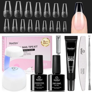 Beetles Gel Nail Kit Etch-X, Almond Short, 504pcs 12 Sizes Nail Tips, with 9 in 1 Nail Glue Mini LED Light, Acrylic Half Matte Tips Press On Nail, Extension DIY Set at Home, Gift for Women & Girls(4-6 Coffin Medium 320pcs (16 Sizes Flat-X Kit))