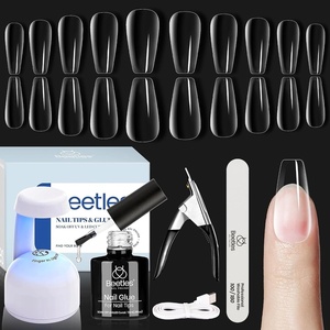 Beetles Gel Nail Kit Etch-X, Almond Short, 504pcs 12 Sizes Nail Tips, with 9 in 1 Nail Glue Mini LED Light, Acrylic Half Matte Tips Press On Nail, Extension DIY Set at Home, Gift for Women & Girls(3-1 Medium Coffin 240pcs (Clear Kit))