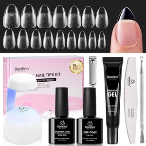 Beetles Gel Nail Kit Etch-X, Almond Short, 504pcs 12 Sizes Nail Tips, with 9 in 1 Nail Glue Mini LED Light, Acrylic Half Matte Tips Press On Nail, Extension DIY Set at Home, Gift for Women & Girls(4-1 Almond Short 320pcs (16 Sizes Flat-X Kit))