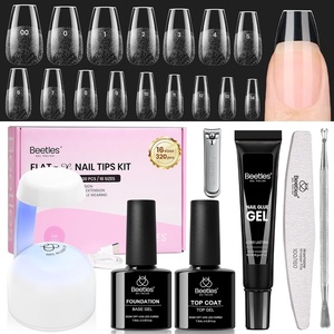 Beetles Gel Nail Kit Etch-X, Almond Short, 504pcs 12 Sizes Nail Tips, with 9 in 1 Nail Glue Mini LED Light, Acrylic Half Matte Tips Press On Nail, Extension DIY Set at Home, Gift for Women & Girls(4-5 Coffin Short 320pcs (16 Sizes Flat-X Kit))