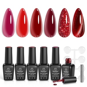 Beetles Gel Nail Polish Set 6Pcs Brown Green Yellow Burgundy Orange Glitter Gel Polish Nails Art Soak off Uv LED Manicure Gift Set Golden Season Collection 2025 Nail Trend Gift for Women(0-0-Red Revival)