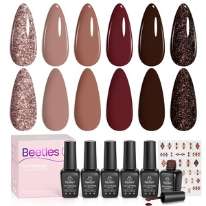 Beetles Gel Nail Polish Set 6Pcs Brown Green Yellow Burgundy Orange Glitter Gel Polish Nails Art Soak off Uv LED Manicure Gift Set Golden Season Collection 2025 Nail Trend Gift for Women(0-0-0-Academia Aesthetic)
