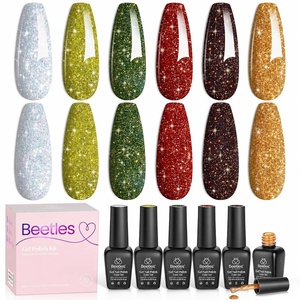 Beetles Gel Nail Polish Set 6Pcs Brown Green Yellow Burgundy Orange Glitter Gel Polish Nails Art Soak off Uv LED Manicure Gift Set Golden Season Collection 2025 Nail Trend Gift for Women(0-0-0-Glitter Vintage Luminary)