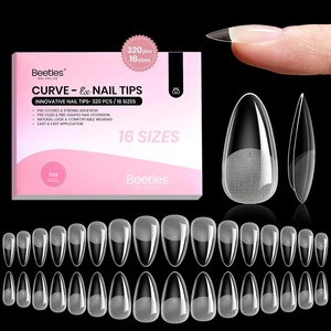 Beetles Gel Nail Tips Flat-X- Square Medium, 320pcs 16 Sizes(00-14), Pre-Etched Half Matte Full Cover Soft Gel Tips, Clear Press on False Nail Extension Acrylic Fake Nails, Easy DIY Salon Art(2-2-Medium Almond 320pcs (Curve-EX Nail Tips))