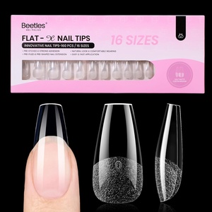 Beetles Gel Nail Tips Flat-X- Square Medium, 320pcs 16 Sizes(00-14), Pre-Etched Half Matte Full Cover Soft Gel Tips, Clear Press on False Nail Extension Acrylic Fake Nails, Easy DIY Salon Art(4-6-Medium Coffin 160pcs (Flat-X Nail Tips))