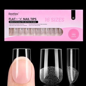 Beetles Gel Nail Tips Flat-X- Square Medium, 320pcs 16 Sizes(00-14), Pre-Etched Half Matte Full Cover Soft Gel Tips, Clear Press on False Nail Extension Acrylic Fake Nails, Easy DIY Salon Art(4-3-Short Square 160pcs (Flat-X Nail Tips))