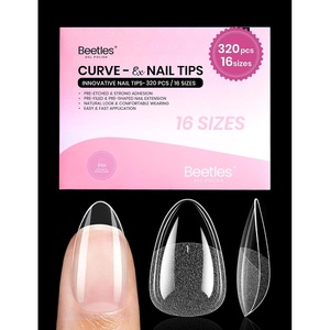 Beetles Gel Nail Tips Flat-X- Square Medium, 320pcs 16 Sizes(00-14), Pre-Etched Half Matte Full Cover Soft Gel Tips, Clear Press on False Nail Extension Acrylic Fake Nails, Easy DIY Salon Art(2-1-Short Almond 320pcs (Curve-EX Nail Tips))