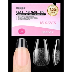 Beetles Gel Nail Tips Flat-X- Square Medium, 320pcs 16 Sizes(00-14), Pre-Etched Half Matte Full Cover Soft Gel Tips, Clear Press on False Nail Extension Acrylic Fake Nails, Easy DIY Salon Art(1-5-Short Coffin 320pcs (Flat-X Nail Tips))
