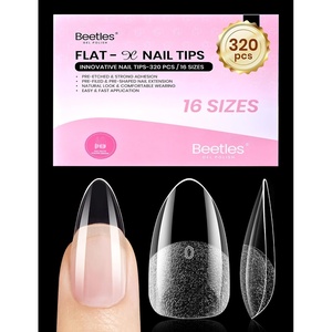 Beetles Gel Nail Tips Flat-X- Square Medium, 320pcs 16 Sizes(00-14), Pre-Etched Half Matte Full Cover Soft Gel Tips, Clear Press on False Nail Extension Acrylic Fake Nails, Easy DIY Salon Art(1-4-Medium Almond 320pcs (Flat-X Nail Tips))