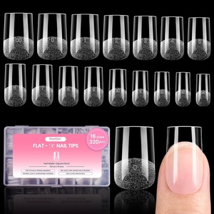 Beetles Gel Nail Tips Flat-X- Square Medium, 320pcs 16 Sizes(00-14), Pre-Etched Half Matte Full Cover Soft Gel Tips, Clear Press on False Nail Extension Acrylic Fake Nails, Easy DIY Salon Art(1-1-Short Square 320pcs (Flat-X Nail Tips))