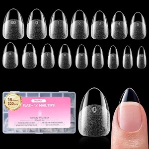 Beetles Gel Nail Tips Flat-X- Square Medium, 320pcs 16 Sizes(00-14), Pre-Etched Half Matte Full Cover Soft Gel Tips, Clear Press on False Nail Extension Acrylic Fake Nails, Easy DIY Salon Art(1-3-Short Almond 320pcs (Flat-X Nail Tips))
