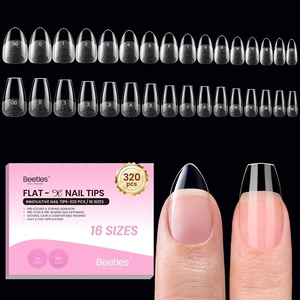 Beetles Gel Nail Tips Flat-X- Square Medium, 320pcs 16 Sizes(00-14), Pre-Etched Half Matte Full Cover Soft Gel Tips, Clear Press on False Nail Extension Acrylic Fake Nails, Easy DIY Salon Art(3-3-Short Almond Coffin 320pcs (Dual-Shape Tips))