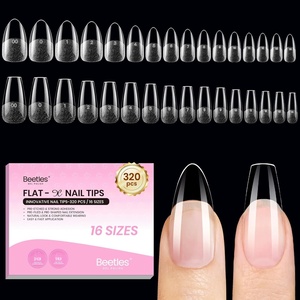 Beetles Gel Nail Tips Flat-X- Square Medium, 320pcs 16 Sizes(00-14), Pre-Etched Half Matte Full Cover Soft Gel Tips, Clear Press on False Nail Extension Acrylic Fake Nails, Easy DIY Salon Art(3-4-Medium Almond Coffin 320pcs (Dual-Shape Tips))
