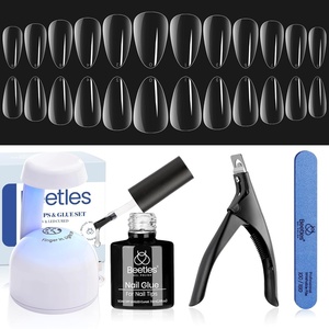 Beetles Gel Nail Tips Flat-X- Square Medium, 320pcs 16 Sizes(00-14), Pre-Etched Half Matte Full Cover Soft Gel Tips, Clear Press on False Nail Extension Acrylic Fake Nails, Easy DIY Salon Art(6-2-Almond Short 240pcs (Etch X Nail Kit))